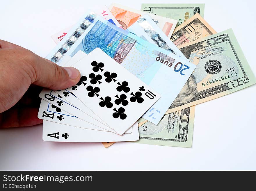 Playing cards prize of money in a casino. Playing cards prize of money in a casino