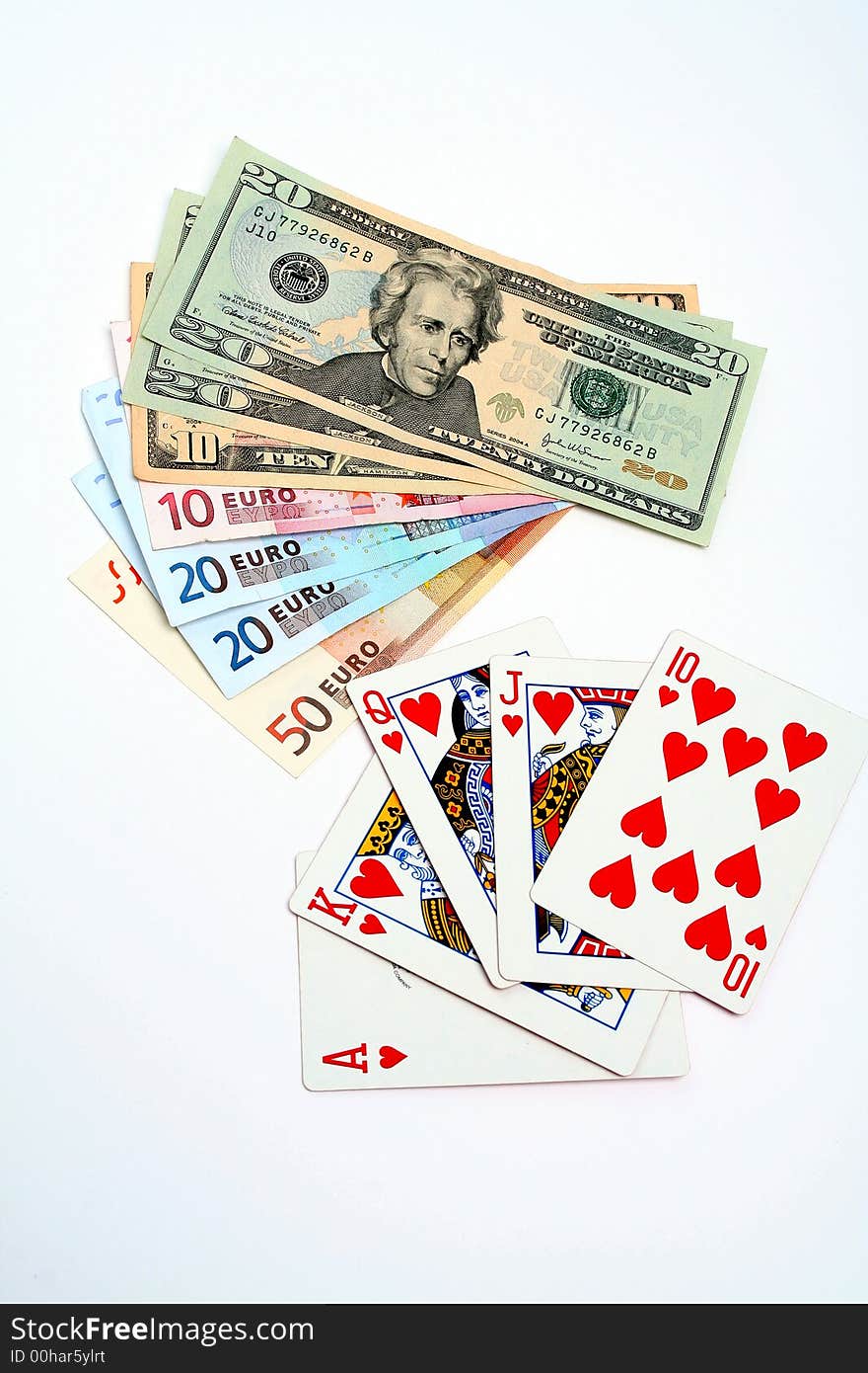 Playing cards prize of money in a casino. Playing cards prize of money in a casino