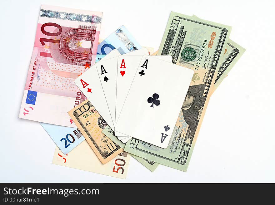 Playing cards prize of money in a casino. Playing cards prize of money in a casino