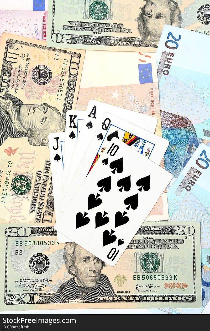 Playing cards prize of money in a casino. Playing cards prize of money in a casino