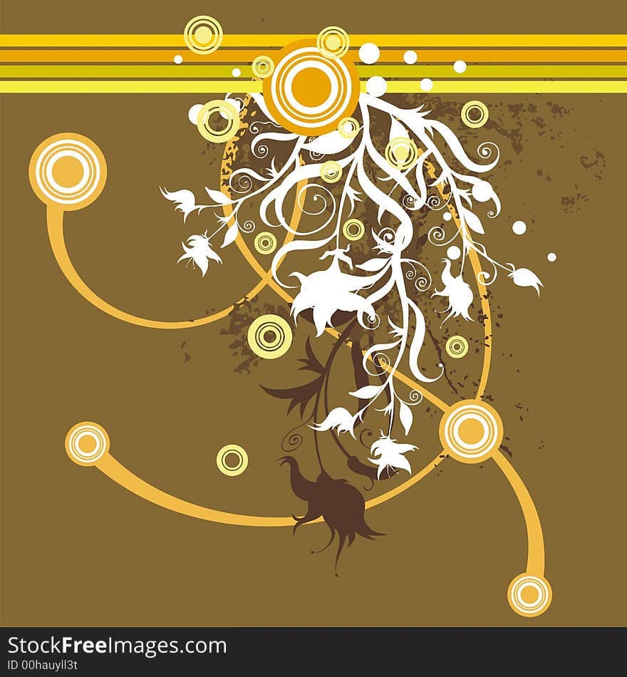 Floral grunge background in brown, orange, yellow and white colors.