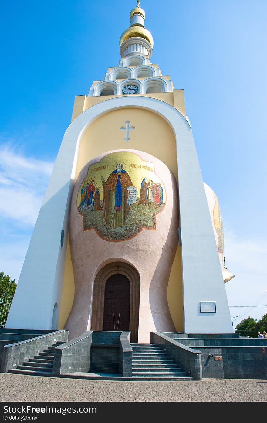 Modern church on blue sky background