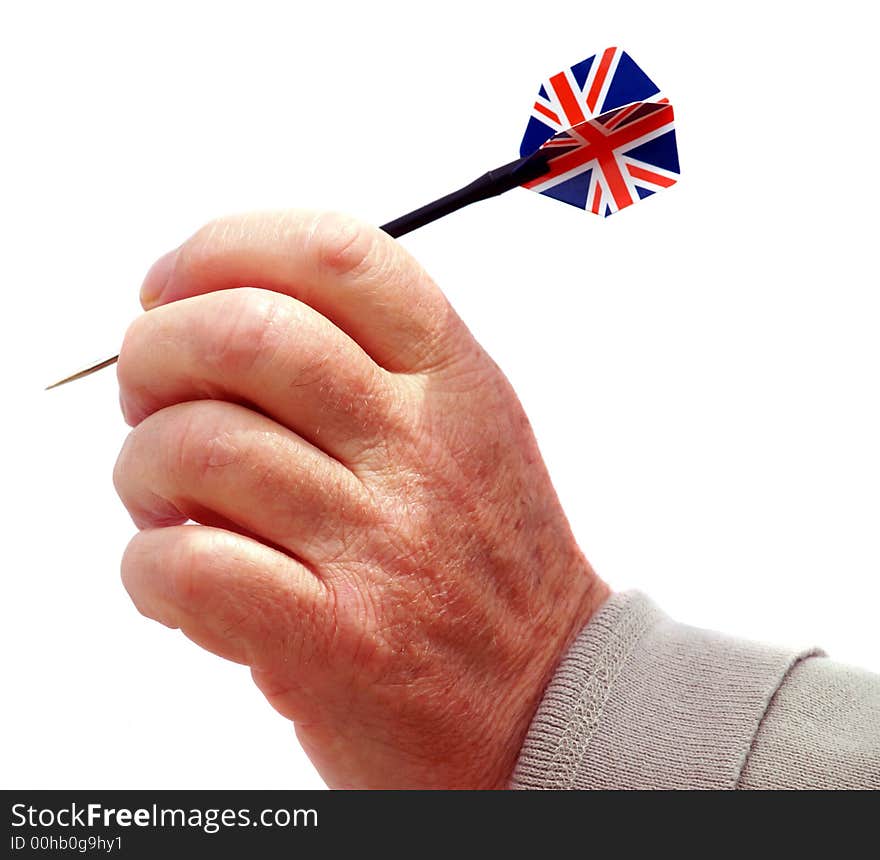 Hand with dart with union jack flag of Britain