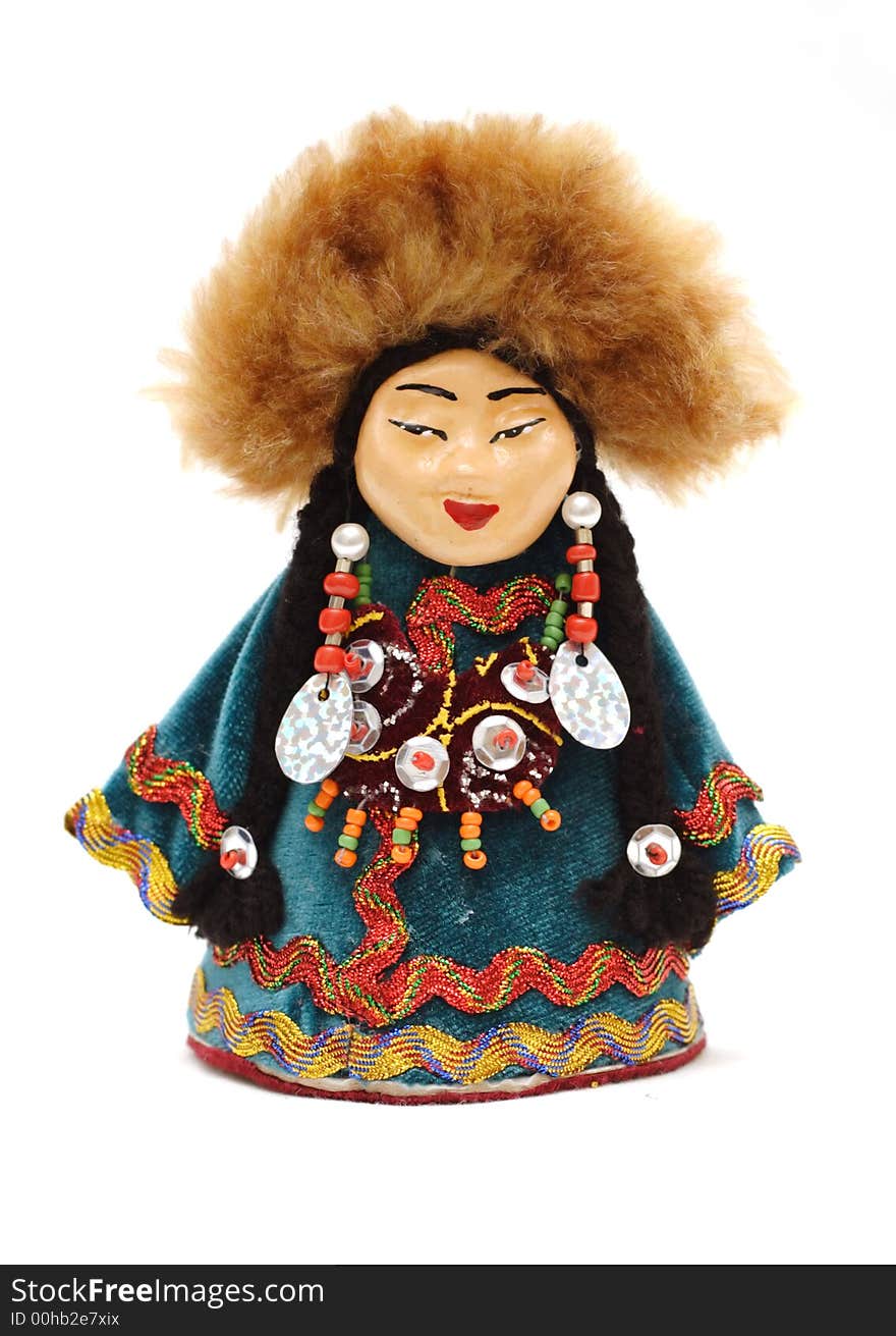 Ethnic toy doll in traditional khakassian (Siberia, Russia) dress