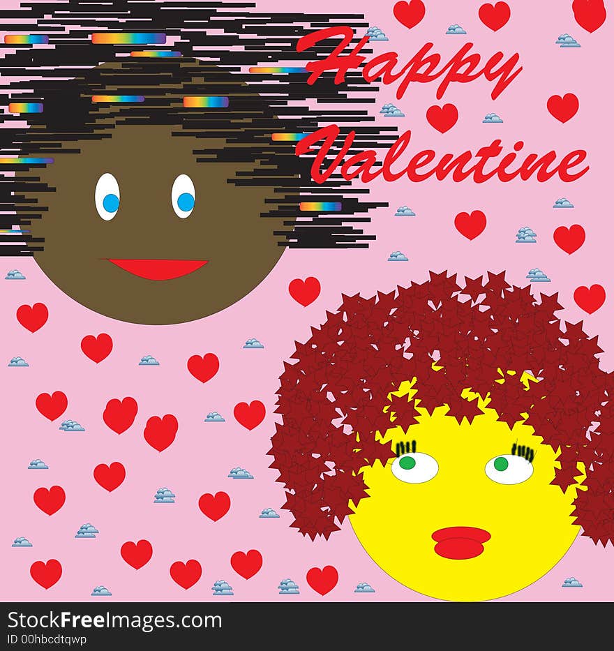 Graphic illustration of valentine day between different race