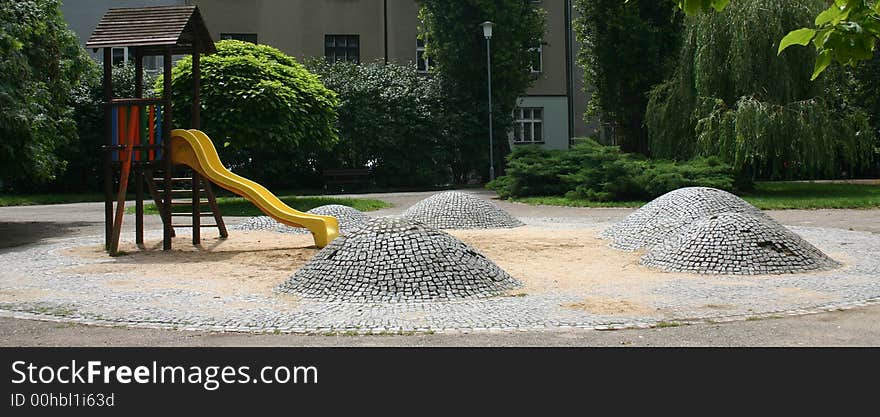 Children playgraund on the square in the city