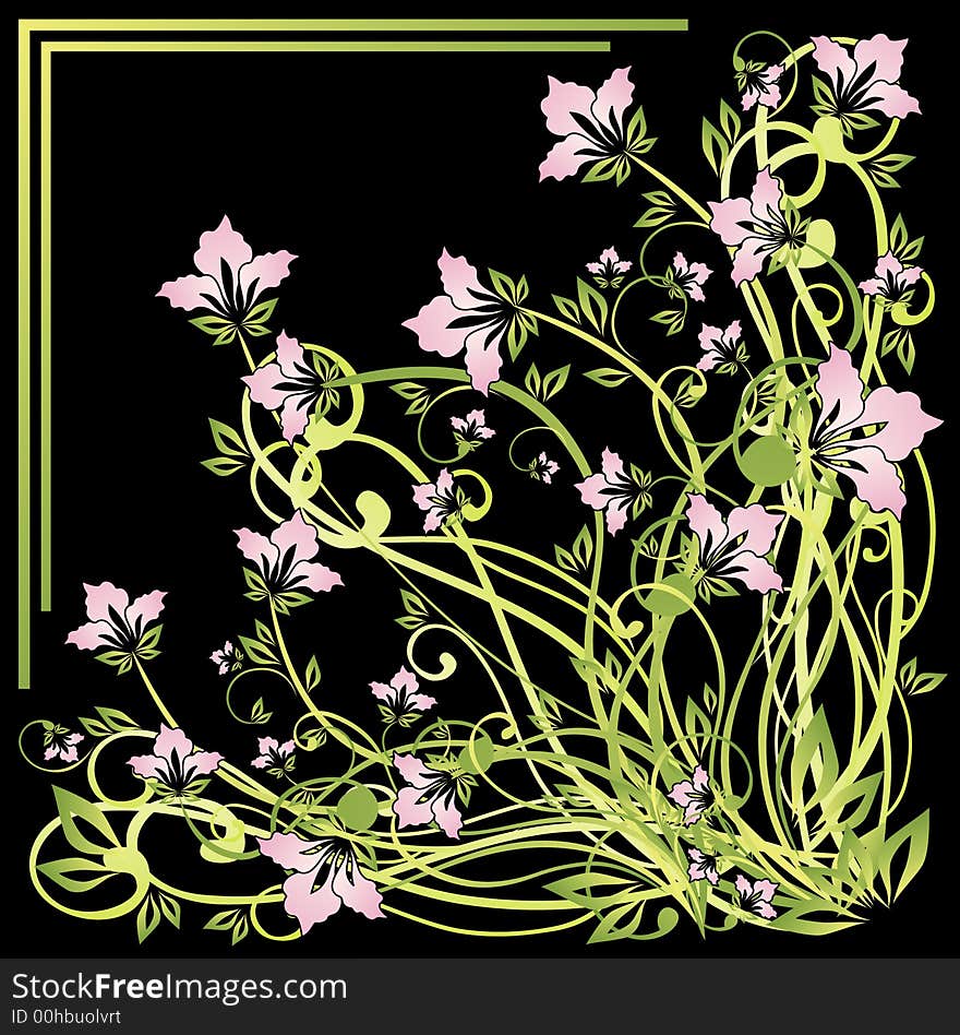 floral composition with branches, leaves and flowers