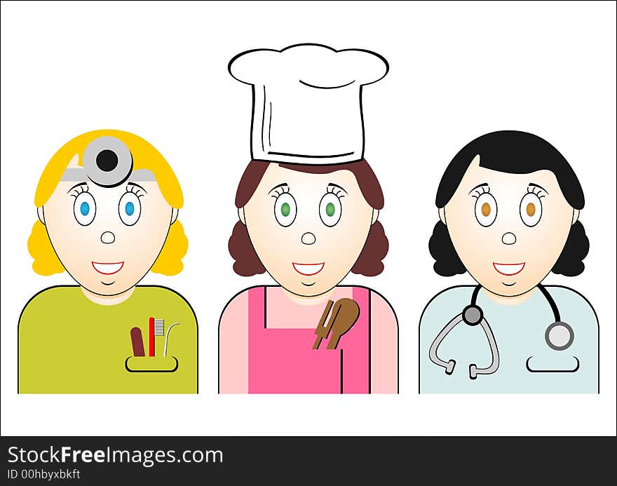 Women of different professions over white background. Women of different professions over white background