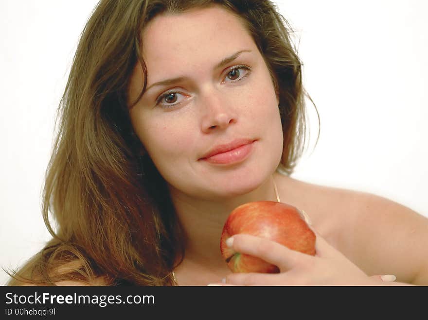 Woman with red apple portrait