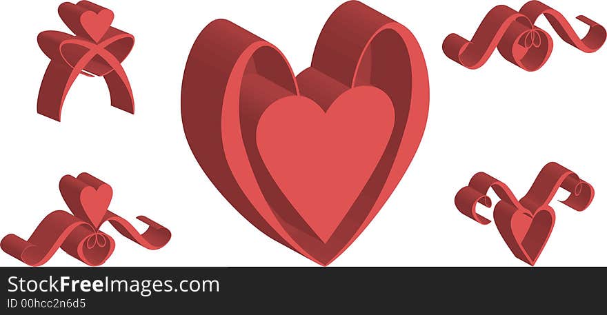 Five different 3D heart illustrations. Five different 3D heart illustrations