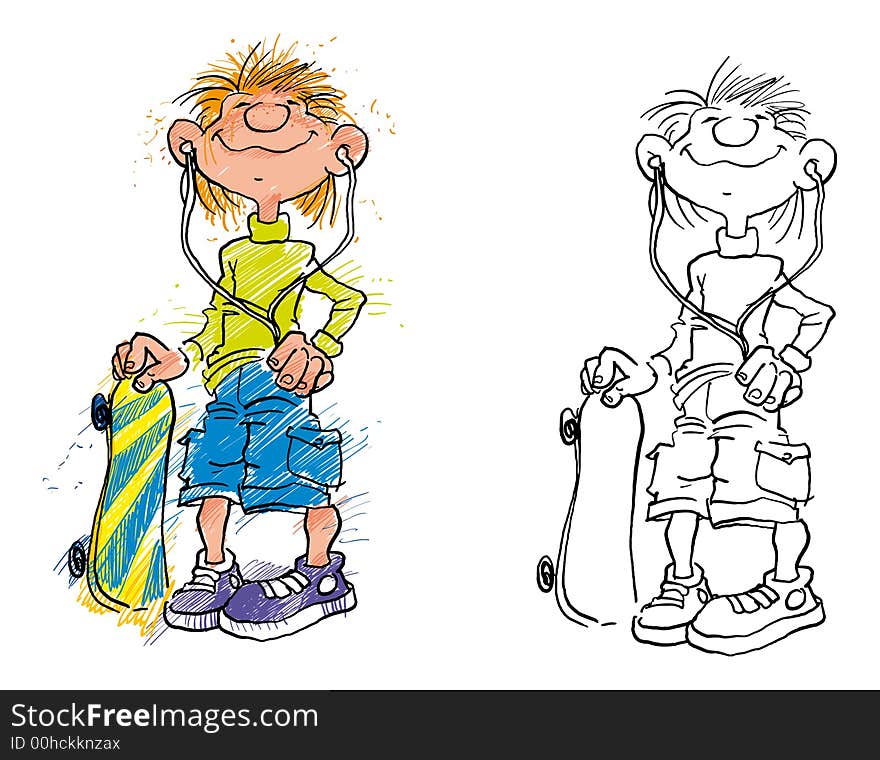 Boy with a skateboard. Hand drawing. Vector EPS-File. Boy with a skateboard. Hand drawing. Vector EPS-File.