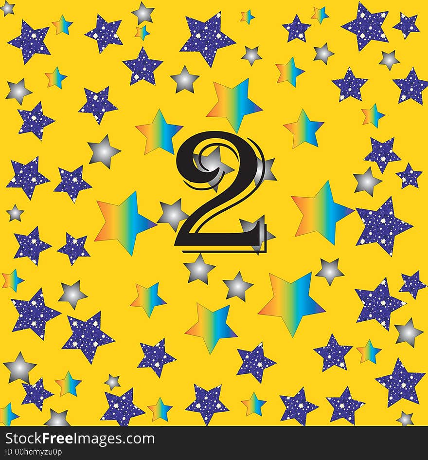 Graphic illustration of number two  with much stars. Graphic illustration of number two  with much stars