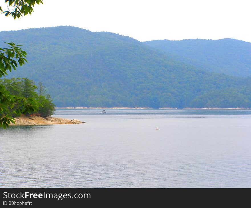 Banks of Lake Jocassee showing the lowered levels of water due to drought