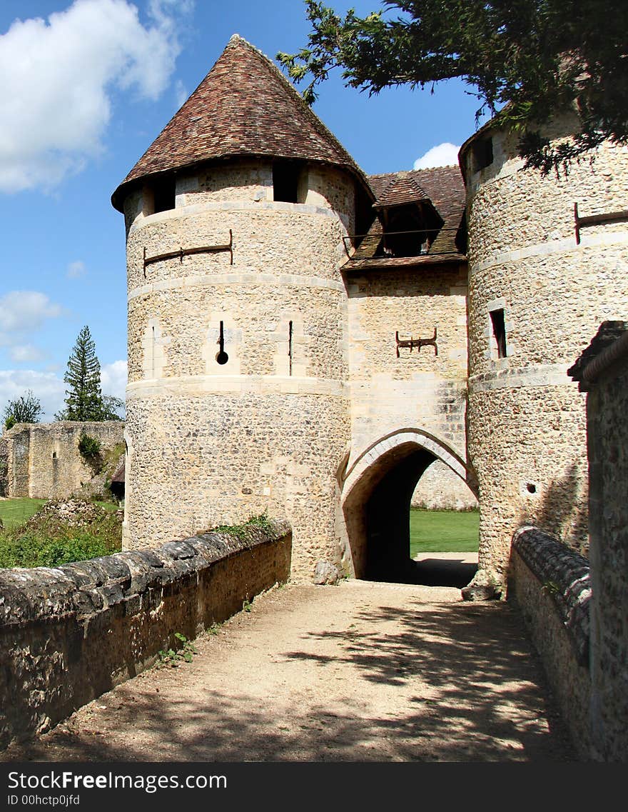 Drawbridge entrance to a Fortified Chateau in Normandy, France. Drawbridge entrance to a Fortified Chateau in Normandy, France