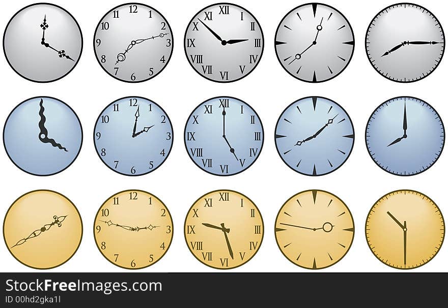 Fifteen Different Clock Faces