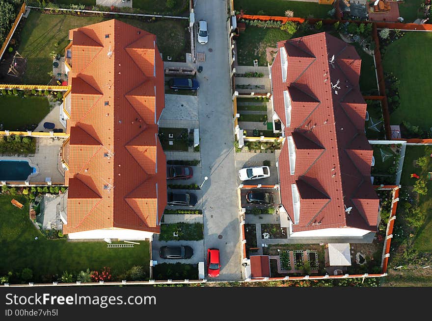 An area with new houses build in green fields. An area with new houses build in green fields