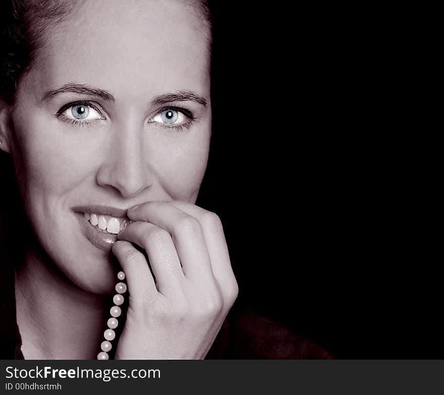 Beautiful Black and white Portrait of a woman with pearls