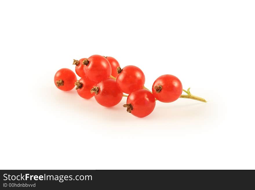 Berries of a red currant it is photographed on a white background close up.