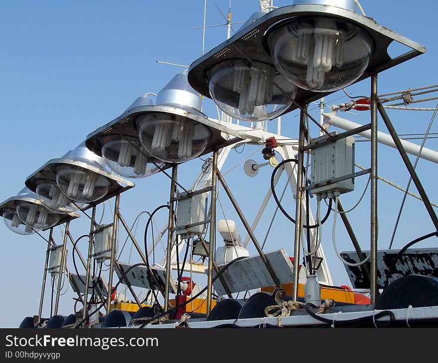 Row of lamps on fishing boat. Row of lamps on fishing boat