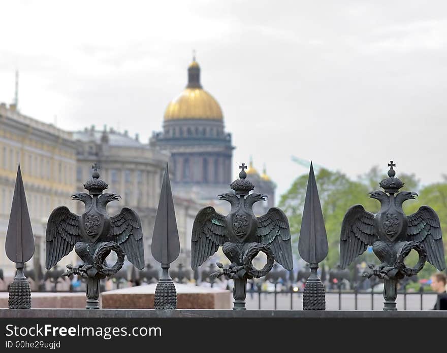 The symbol of russian eagle on the fence