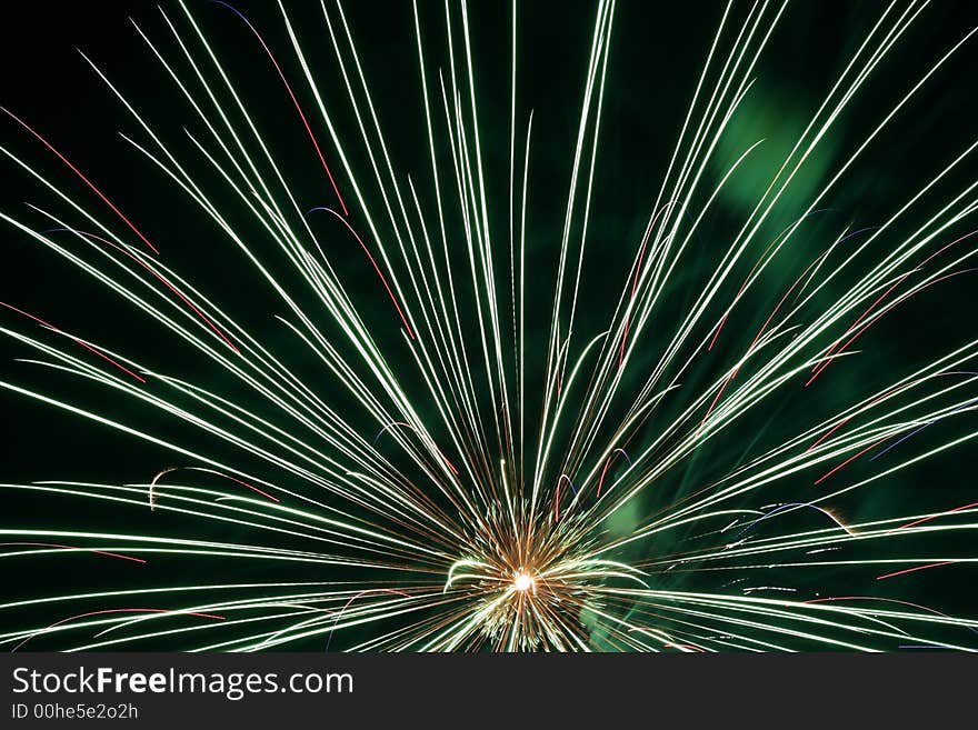 An image of exploding fireworks at night.