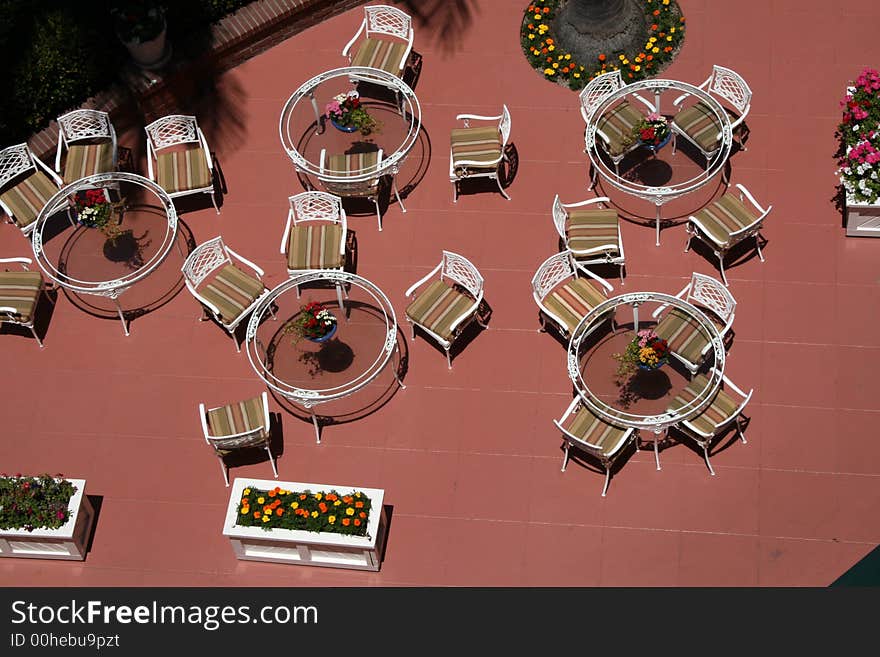 Tables at a deli from above