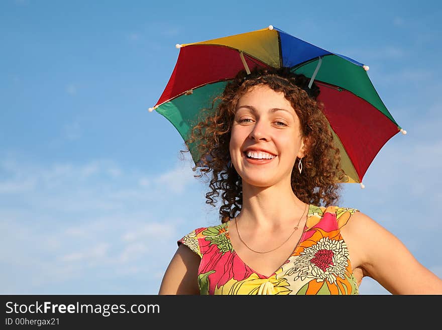 Girl in the many-colored umbrella. Girl in the many-colored umbrella