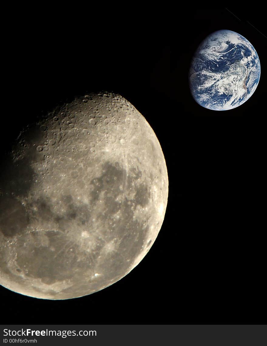 Moon from outer space. Earth on the background. Moon from outer space. Earth on the background.