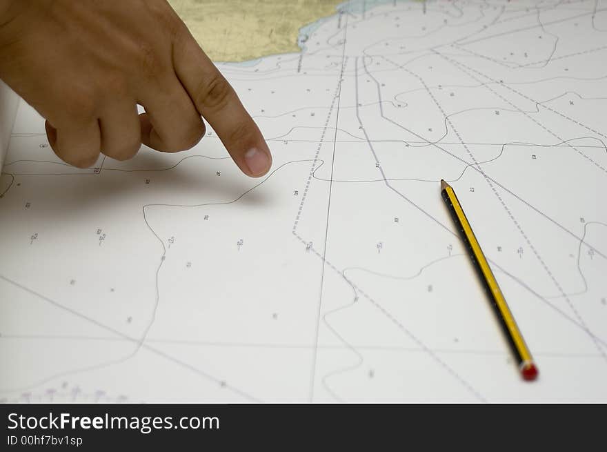 Details of nautical map whit a pencil