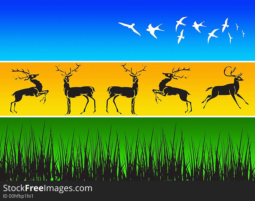 Illustration stag, african animal silhouettes