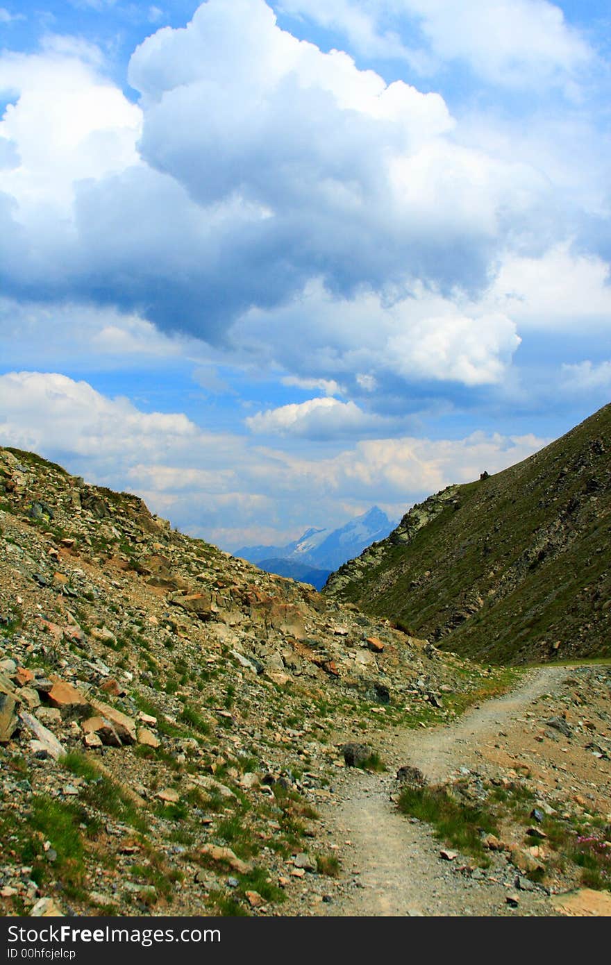 Mountains and clouds in the french alps