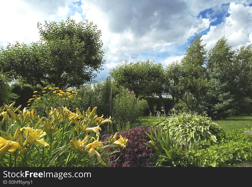 Beautiful, perfectly manicured garden. summer scenic. Beautiful, perfectly manicured garden. summer scenic