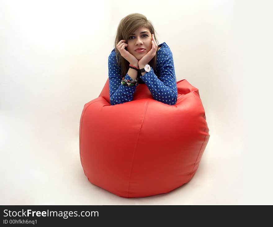 A girl who stand on a balloon. A girl who stand on a balloon