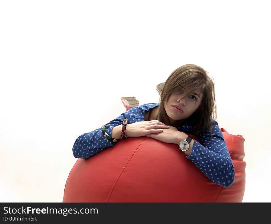 A girl who stand on a balloon. A girl who stand on a balloon