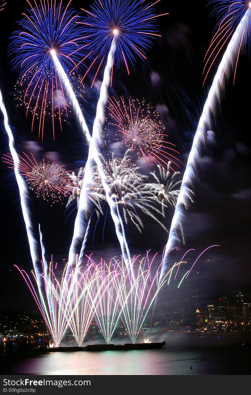 Palm Tree Shaped Fireworks on Lake Union