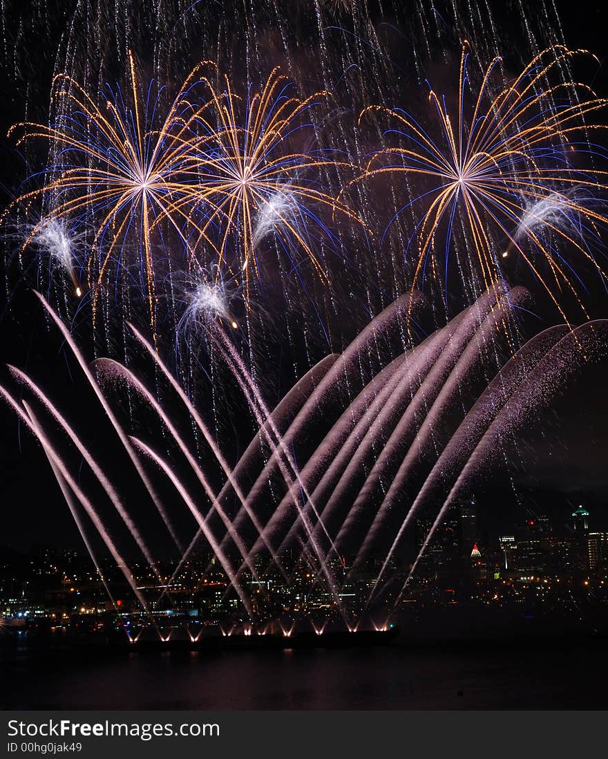 Gold and Purple Fireworks on 4th of July