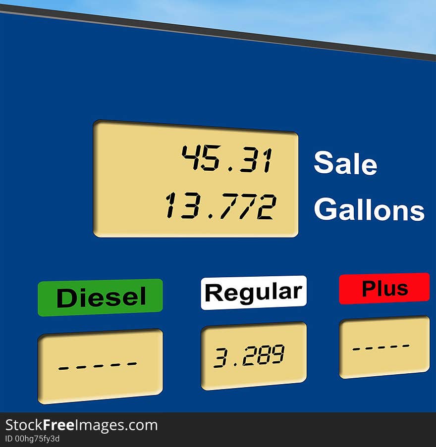 Illustration of the display of a gas pump and the high prices