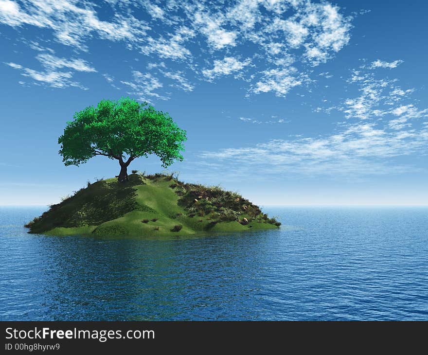 The big tree on small island - 3d illustration