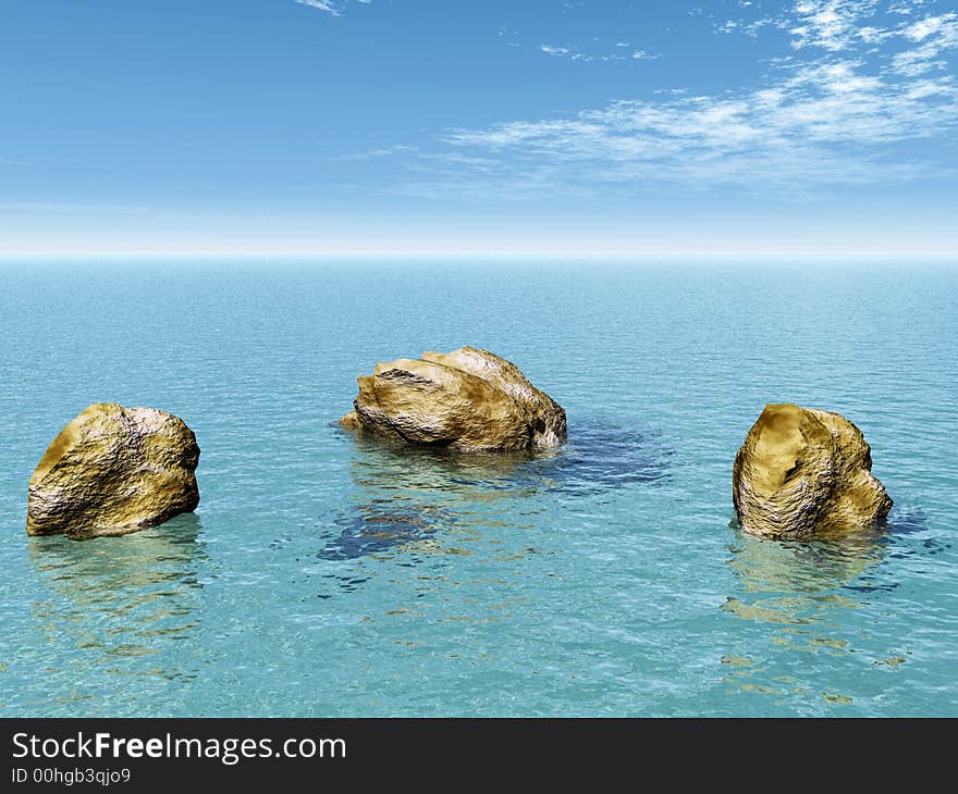 Greater stones at sea coast - 3d illustration. Greater stones at sea coast - 3d illustration.