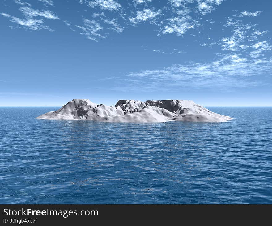 The big iceberg on  the open ocean - 3d landscape scene.