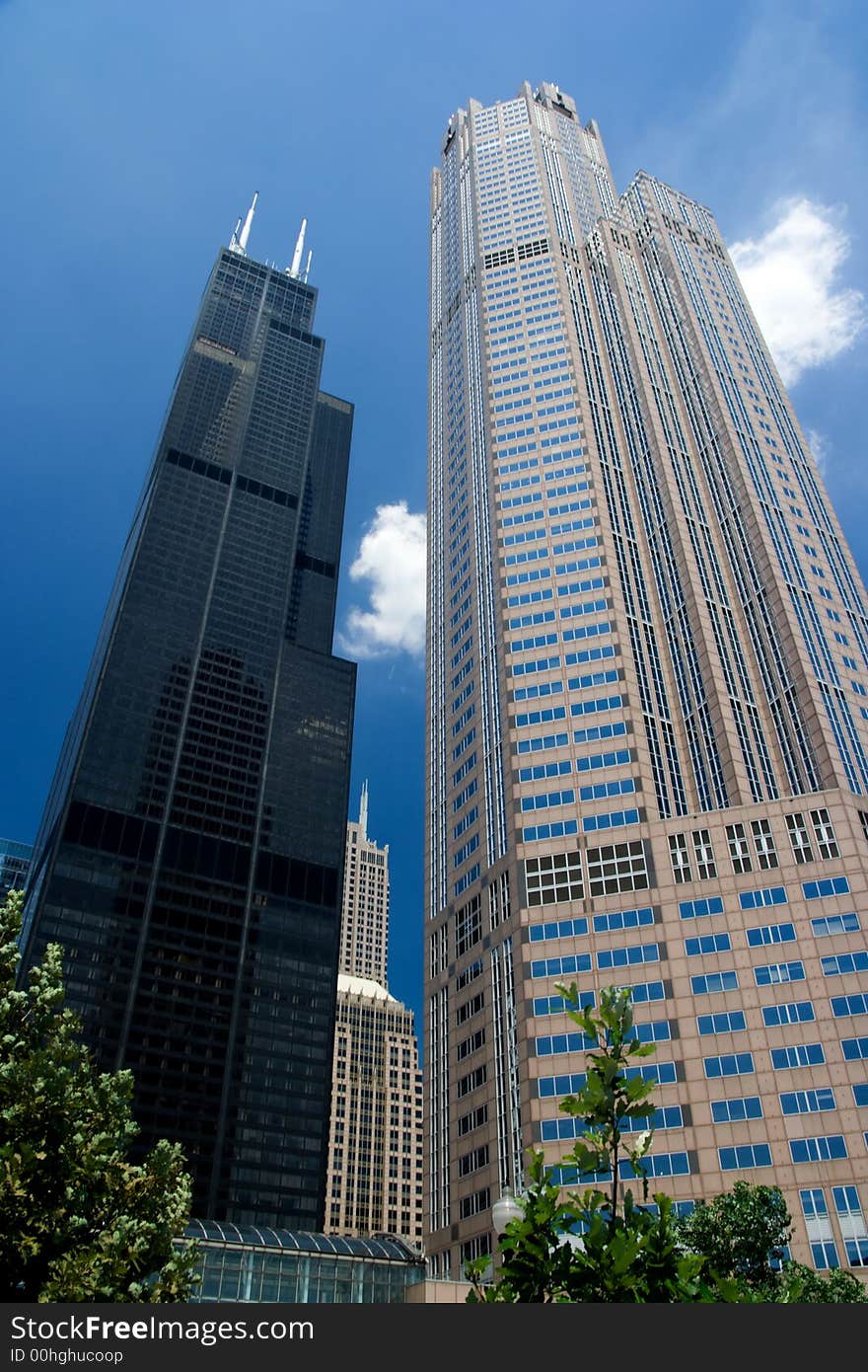 A view of the Sears Tower and neighboring skyscraper - looking north from near the post office.