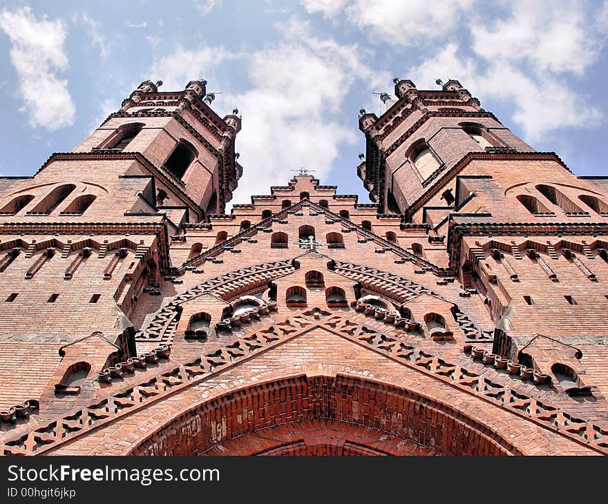 Two towers. old red church