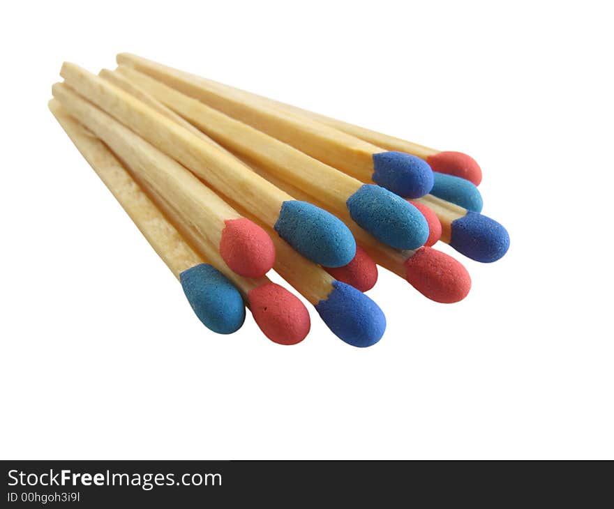 Group of red and blue matches, with selective focus. Group of red and blue matches, with selective focus.