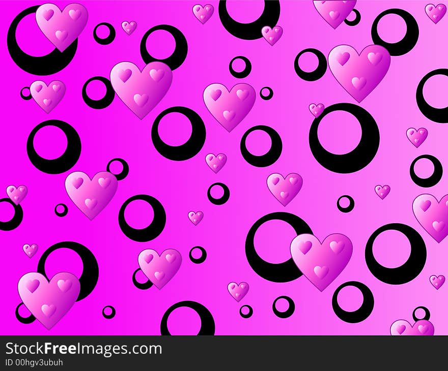 Pink Hearts and Black Circles Background. Pink Hearts and Black Circles Background