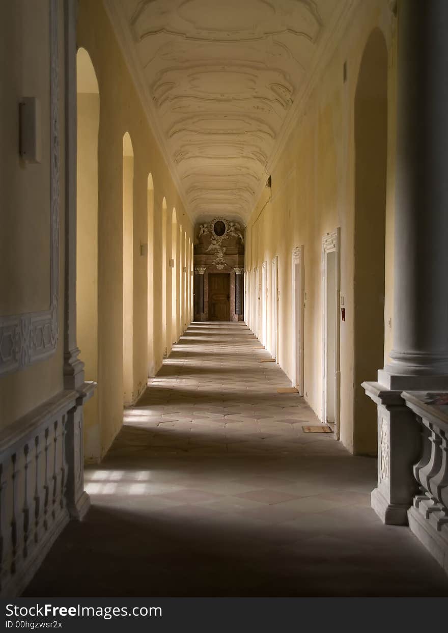 Long aisle in a german cloister. Long aisle in a german cloister