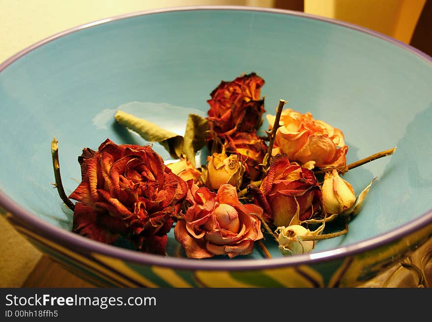 Dry roses in a bowl