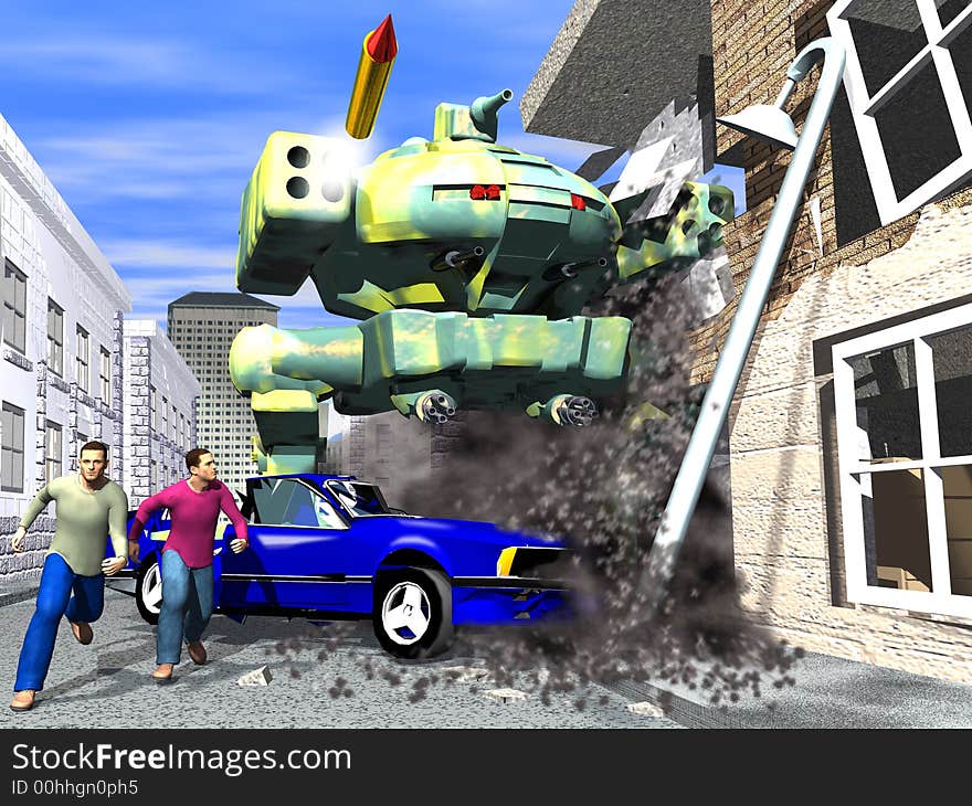 Scene of the combat robot , executed in 3 D. Scene of the combat robot , executed in 3 D