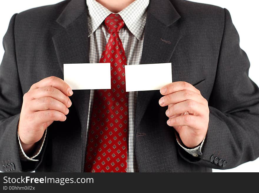 Businessman holding blank visiting card. Businessman holding blank visiting card