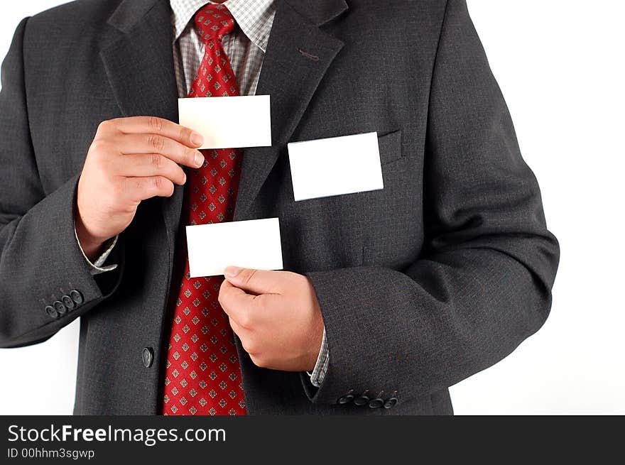 Businessman holding blank visiting card. Businessman holding blank visiting card