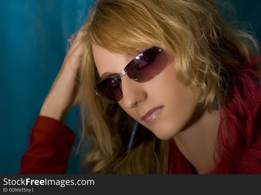 Portrait of young beautiful  blond girl in sun glasses. Portrait of young beautiful  blond girl in sun glasses